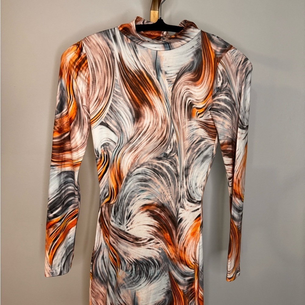 Pastel Swirl Pattern Long Sleeve Dress - Picture 2 of 14